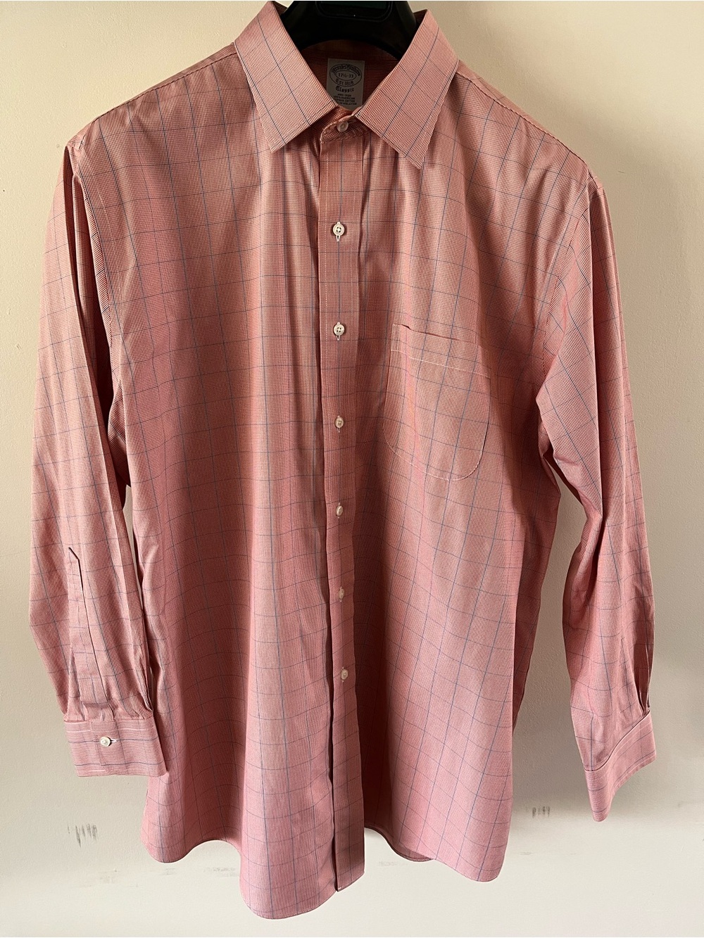 Brooks Brothers 100% Supima Cotton Non Iron Windowpane Classic Fit Dress Shirt